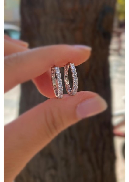 Gümüş Iç Çapı 15 mm 2 mm Taşlı Halka Küpe
