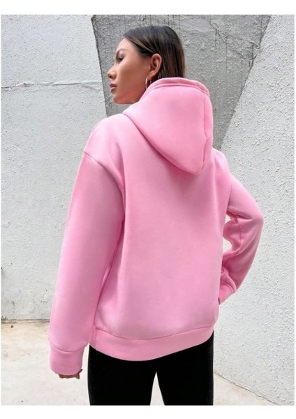 Kadın Pembe Brooklyn Baskılı Oversize Kapüşonlu Sweatshirt