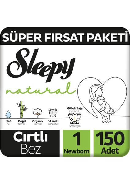 Natural Süper Fırsat Paketi Bebek Bezi 1 Numara Newborn 150 Adet