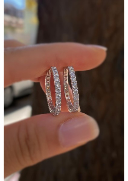 Gümüş Iç Çapı 18 mm 2 mm Taşlı Halka Küpe