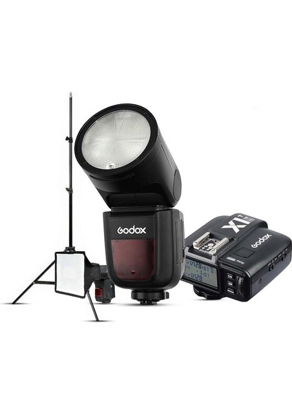 V1 Nikon Flaş Full Set Tepe Flaş + Tetikleyici + Ayak + Softbox