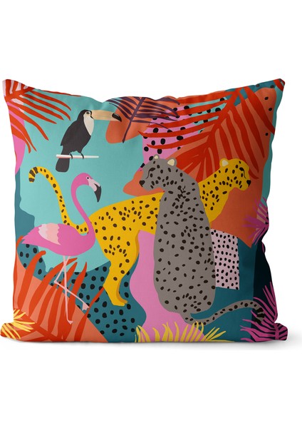 Jungle Desenli 1 Dijital Baskılı Kırlent Kılıfı (43X43)