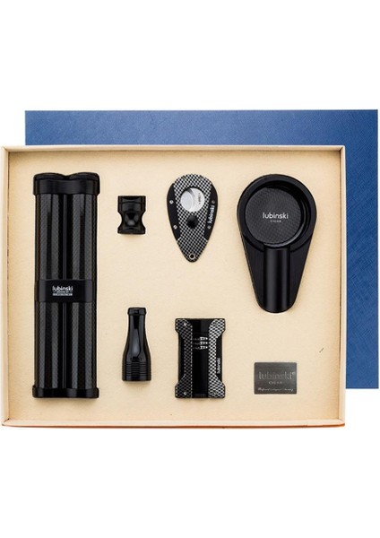 Karbon Puro Seti Çakmak-Kesici-Küllük-Sehpa-Kılıf-Ağızlık