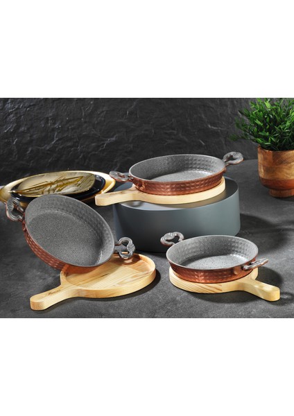 Copperfield Bakır Dekorlu 20 Cm Granit Sahan + Ahşap Sunumluk fiyatları