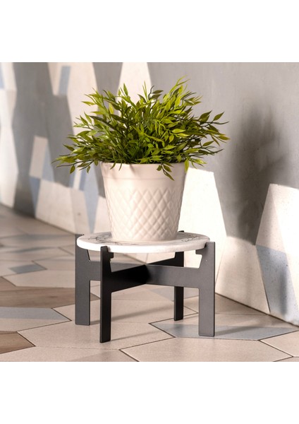 Siyah Metal Dekoratif Mini Sehpa - Yüksek Sunum Standı - İnce Desen Blume