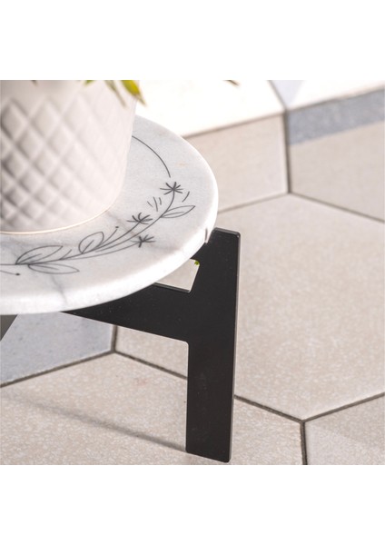 Siyah Metal Dekoratif Mini Sehpa - Yüksek Sunum Standı - İnce Desen Blume