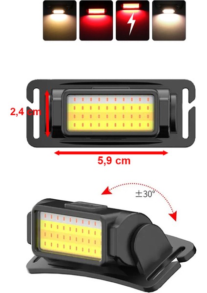 5 Mod Aydınlatma Oynar Başlı Kafa Feneri 50 Cob LED Kafa Lambası (5,9 cm x 2,4 Cm)