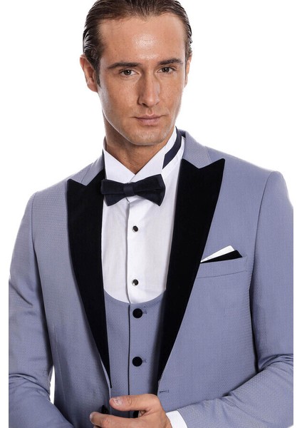 Kadife Yaka Slim Fit Açık Mavi Erkek Damatlık fiyatları