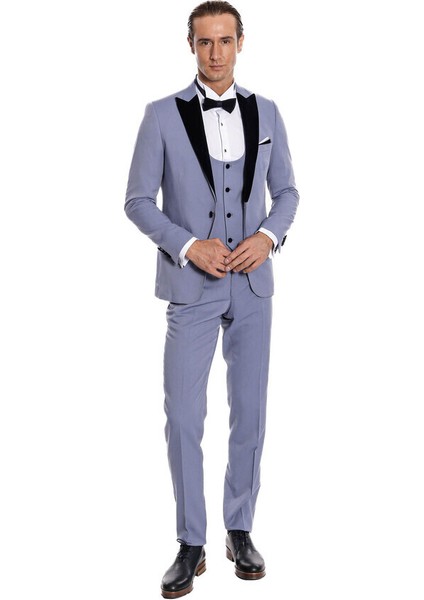 Kadife Yaka Slim Fit Açık Mavi Erkek Damatlık fırsatları