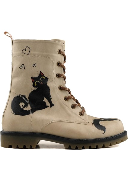 Bej Kedi Baskılı Uzun Bot modelleri