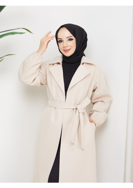 Seyid Özel Kadın Kol Lastikli Kuşaklı Kaşe Kaban