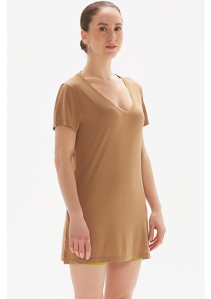 Paloma V Yaka Rahat Kesim Yırtmaç Detaylı Örme T-Shirt 1034 modelleri