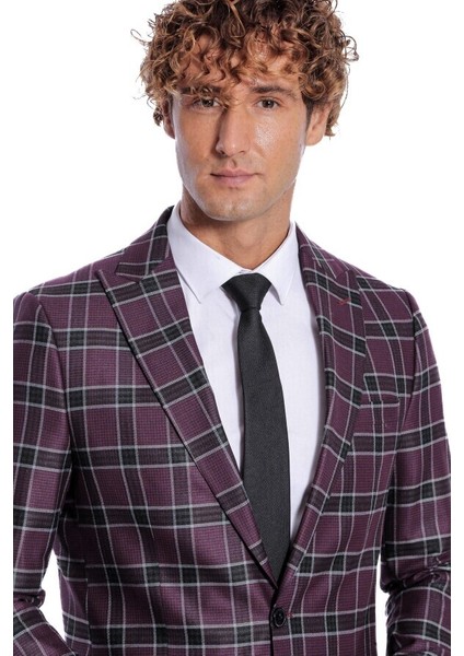 Slim Fit Sivri Yaka Mor Erkek Ceket