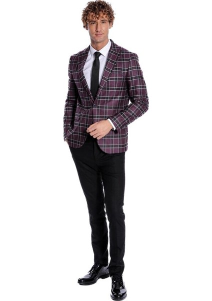 Slim Fit Sivri Yaka Mor Erkek Ceket