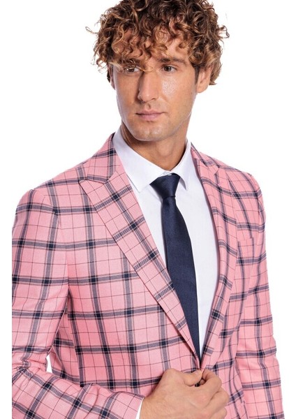 Ekose Desenli Slim Fit Pembe Erkek Ceket fiyatları
