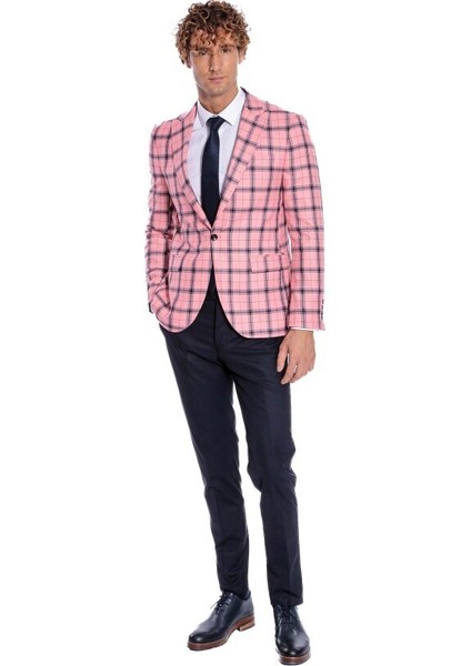 Ekose Desenli Slim Fit Pembe Erkek Ceket indirimleri