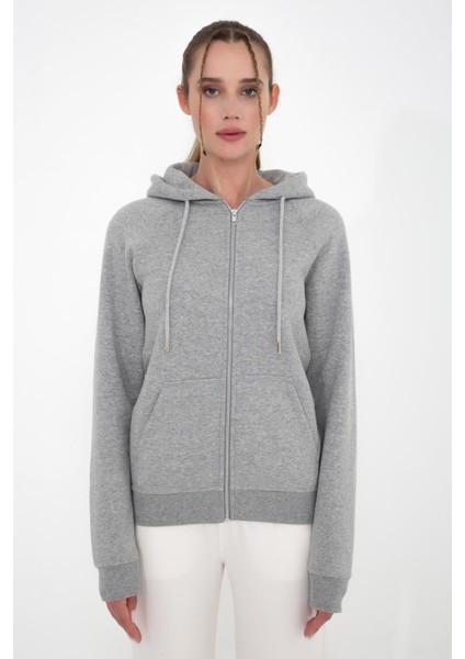 Ela Kapüşonlu 3 Iplik Fermuar Detaylı Loose Fit Örme Sweatshirt fırsatları