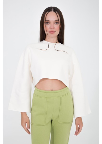Gabriel Organik Pamuk Bisiklet Yaka Crop Sweatshirt