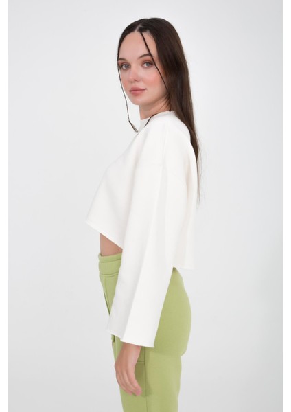 Gabriel Organik Pamuk Bisiklet Yaka Crop Sweatshirt