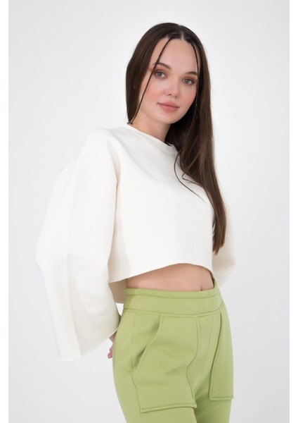 Gabriel Organik Pamuk Bisiklet Yaka Crop Sweatshirt