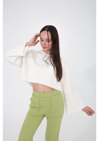 Gabriel Organik Pamuk Bisiklet Yaka Crop Sweatshirt