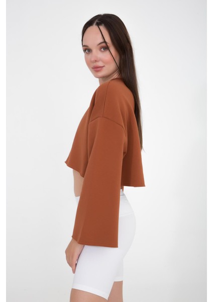 Gabriel Organik Pamuk Bisiklet Yaka Crop Sweatshirt