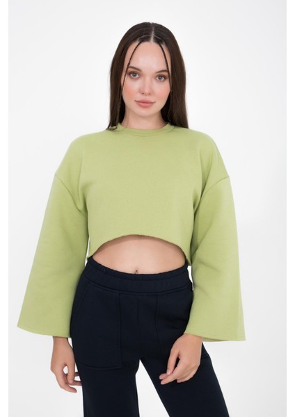 Gabriel Organik Pamuk Bisiklet Yaka Crop Sweatshirt