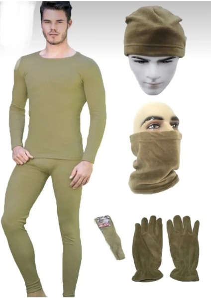 Askeri Termal Nano Haki Içlik Takımı - Polar Bere Boyunluk Eldiven Çorap Seti - Bedelli Malzemeleri