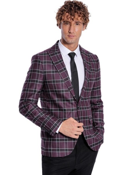 Slim Fit Sivri Yaka Mor Erkek Ceket indirimleri