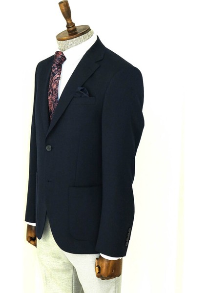 Kendinden Desenli Slim Fit Sivri Yaka Lacivert Erkek Ceket modelleri