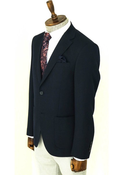 Kendinden Desenli Slim Fit Sivri Yaka Lacivert Erkek Ceket indirimleri