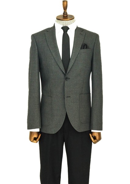 Kendinden Desenli Slim Fit Sivri Yaka Gri Erkek Ceket fırsatları