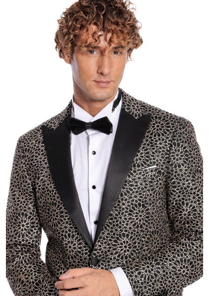 Çiçek Işlemeli Desenli Siyah Erkek Smokin Ceket fiyatları