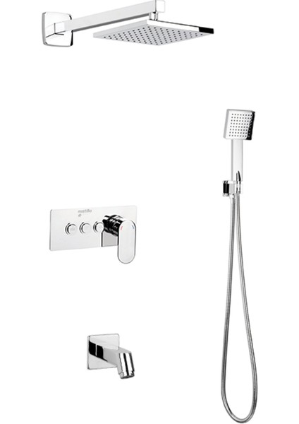 Üç Yönlü Ankastre Comfort Panel Şelale Duş Seti Kare Tepe Duş Başlığı ve Kare El Duşu