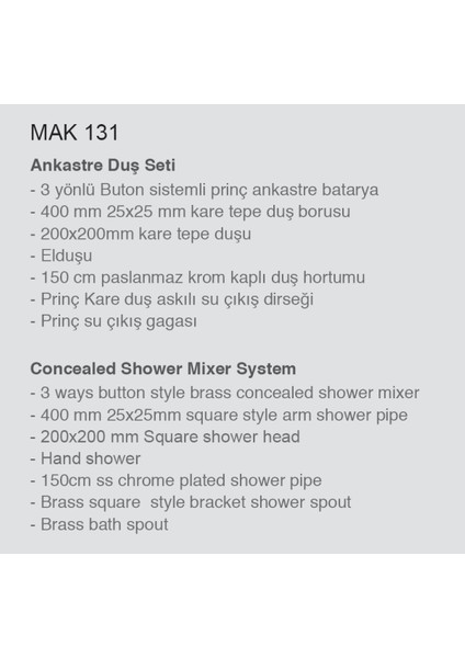 Üç Yönlü Ankastre Comfort Panel Şelale Duş Seti Kare Tepe Duş Başlığı ve Kare El Duşu