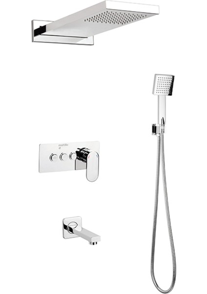 Üç Yönlü Ankastre Comfort Panel Şelale Duş Seti Kare Tepe Duş Başlığı ve Kare El Duşu