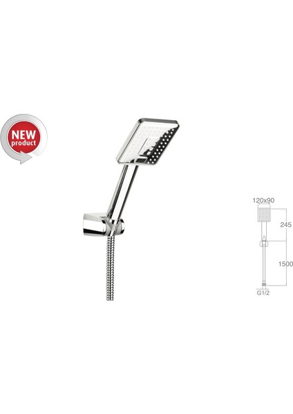 3 Fonksiyonlu Banyo Duş Başlık Seti Mafsallı ve 150 cm Paslanmaz Hortum Seti