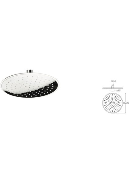 Banyo Oval Krom Kaplı Tepe Duş Başlığı Çap 22 cm Krom Kaplama