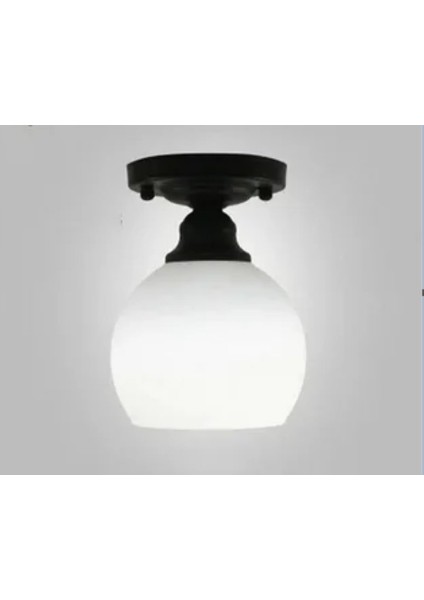 Riolıght Rustik,vintage Hol,oda,kolidor Için Opal Camlı Siyah Metal Gövde Plofonyer Avize ÇAP:15CM
