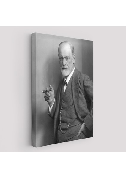 Sigmund Freud Elinde Puro ile Siyah Beyaz Fotoğrafı Kanvas TABLO-5238