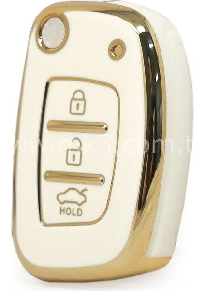 Hyundai Accent Blue Tucson I10 I20 IX35 Santa Fe Sustalı Nano Anahtar Kılıfı 3 Buton Beyaz