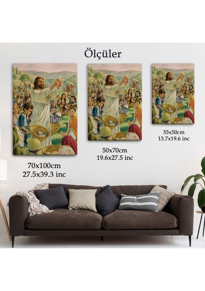 Rab Isa Binlerce Kişiyi Birkaç Ekmek ve Balıkla Doyuruyor Tablo Jesus Christ -6386