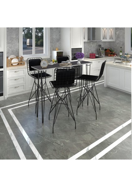 Knsz Masa Sandalye Takımı HEM105ZENGIN Grisyh 140*040 4 Sandalye Syhsyh Sırt Minderli