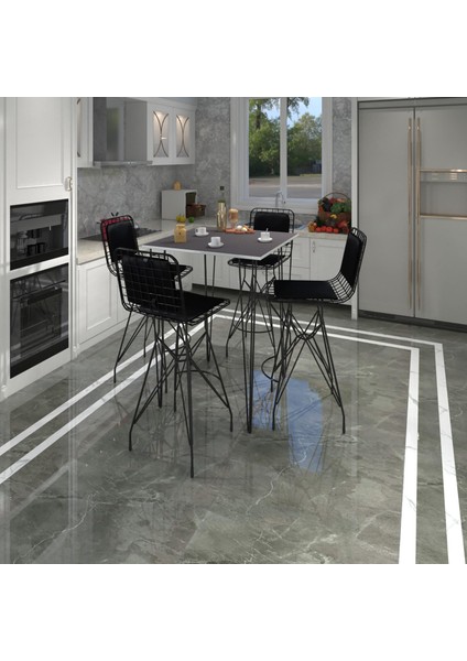 Knsz Masa Sandalye Takımı HEM105ZENGIN Grisyh 080*080 4 Sandalye Syhsyh Sırt Minderli