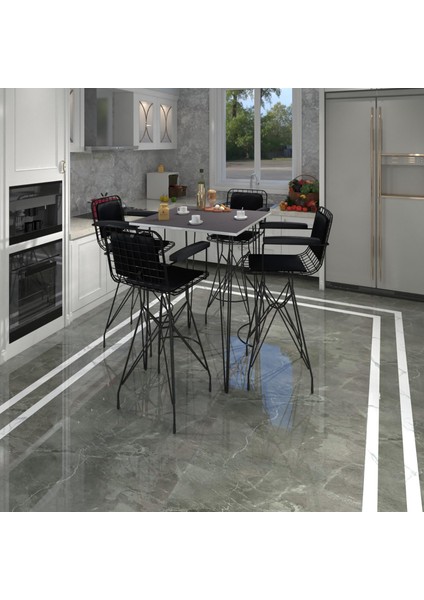 Knsz Masa Sandalye Takımı HEM105ZENGIN Grisyh 080*080 4 Sandalye Syhsyh Kolçaklı Sırt Minderli