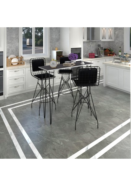 Knsz Masa Sandalye Takımı HEM105ZENGIN Grisyh 140*040 3 Sandalye Syhsyh Sırt Minderli