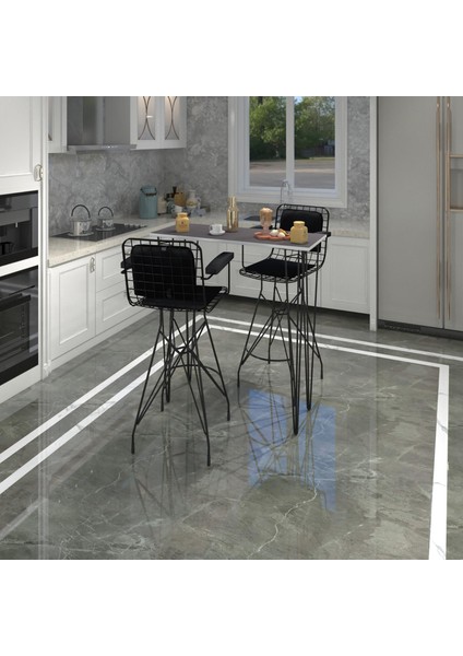 Knsz Masa Sandalye Takımı HEM105ZENGIN Grisyh 100*040 2 Sandalye Syhsyh Kolçaklı Sırt Minderli