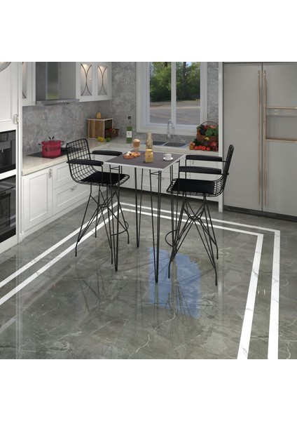 Knsz Masa Sandalye Takımı HEM105ZENGIN Grisyh 060*060 2 Sandalye Syhsyh Kolçaklı