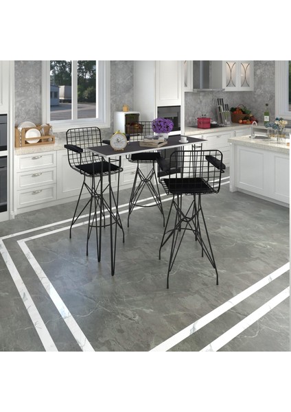 Knsz Masa Sandalye Takımı HEM105ZENGIN Grisyh 140*040 3 Sandalye Syhsyh Kolçaklı