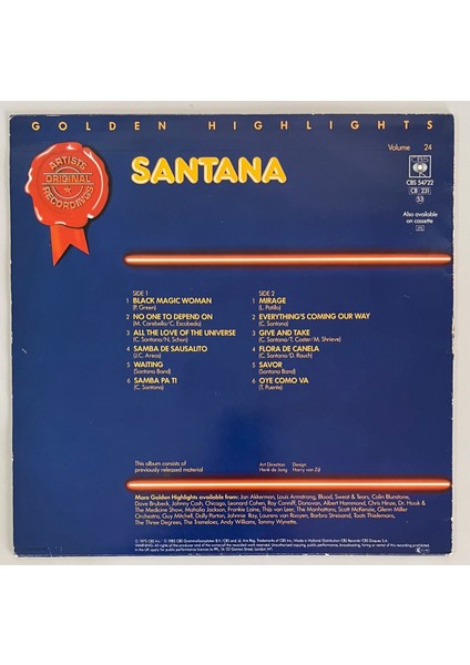 Santana Golden Highlights Volume 24 Plak (1975 Hollanda Baskı)